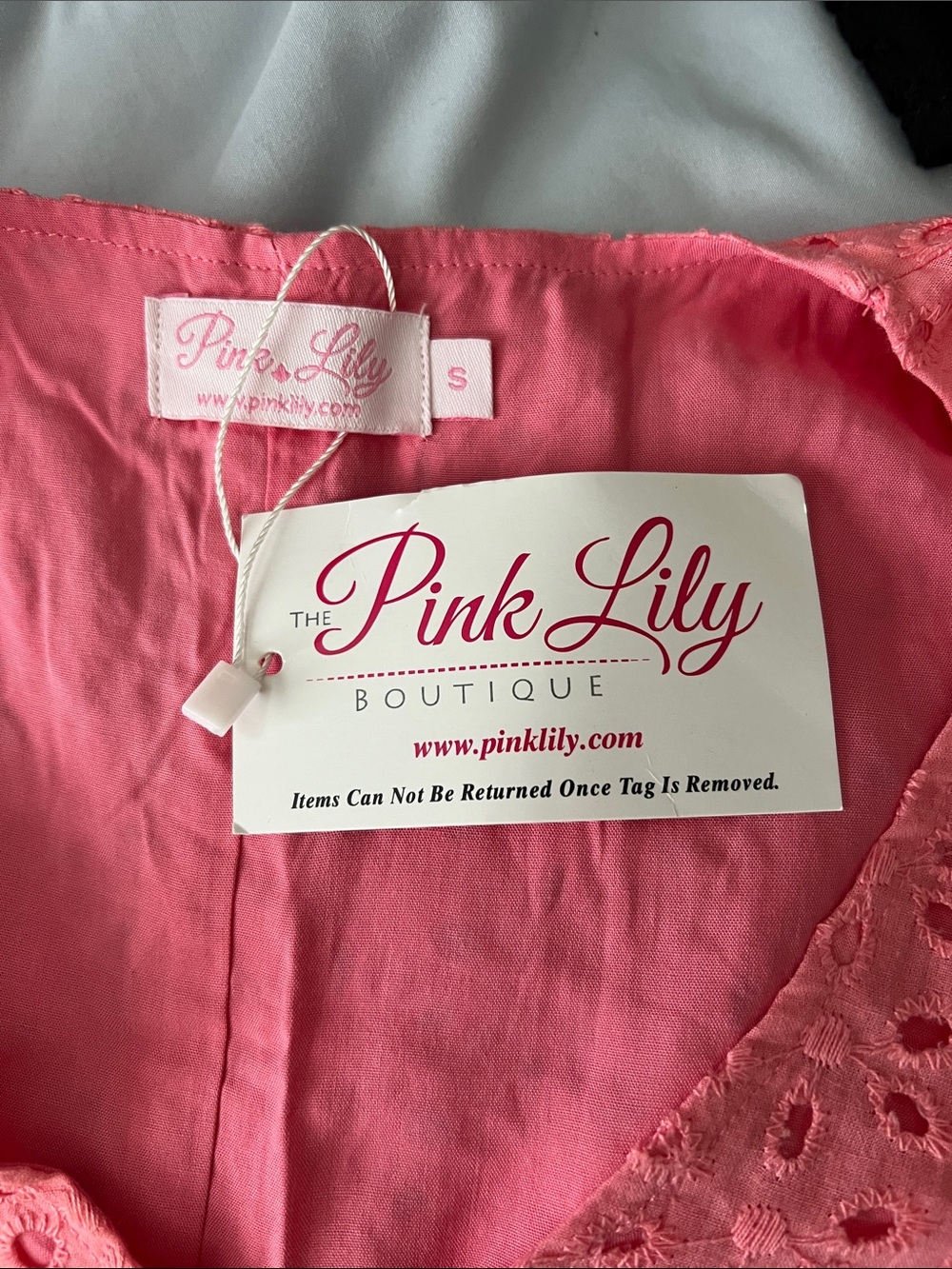 Pink Lily Pink Eyelet Flutter Sleeve V-Neck Blouse - Picture 3 of 3